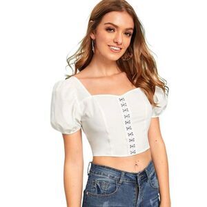 For Love & Lemons Crop Top Puff Sleeves Size M